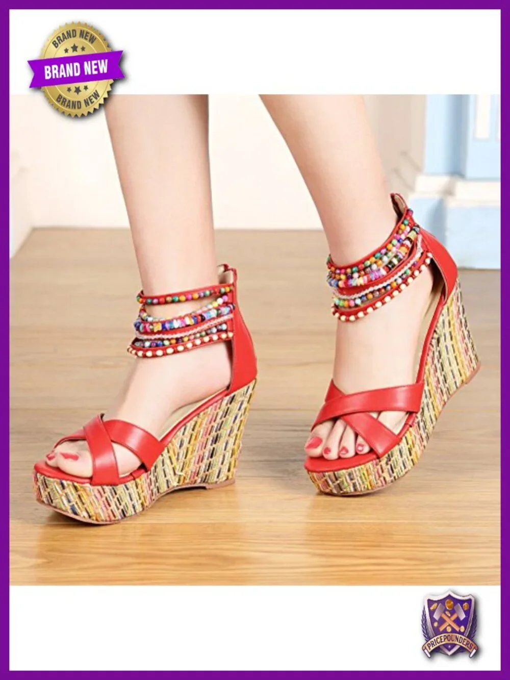 Women's Wedge Sandals With Pearls High Heels Platform Open Toe